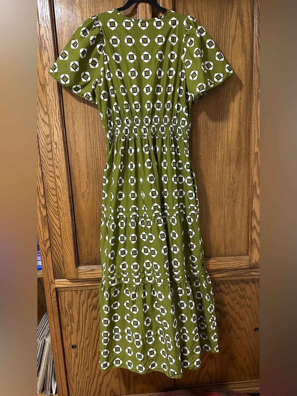 Anthropologie Somerset Olive Green Geometric Tiered Maxi Dress Sz L Cotton - Picture 5 of 15